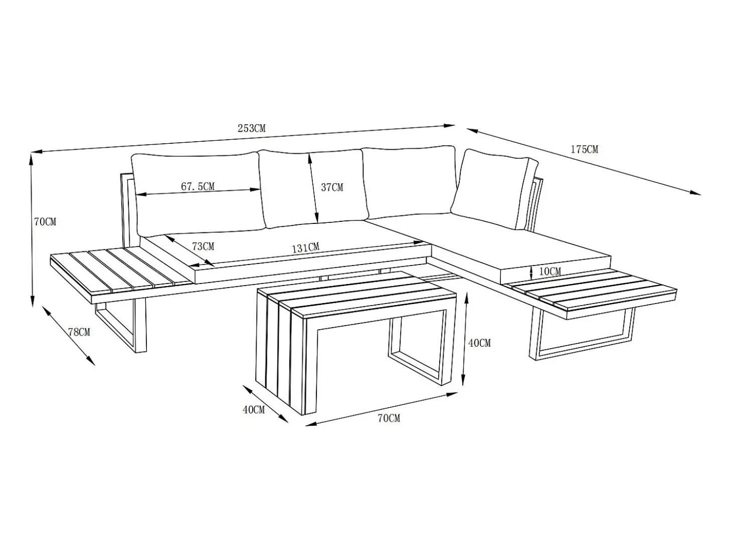 Conjunto de jardim modular em alumínio: 2 sofás e uma mesa de centro - Branco com almofadas bege - BAMBAÏA de MYLIA