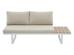 Conjunto de jardim modular em alumínio: 2 sofás e uma mesa de centro - Branco com almofadas bege - BAMBAÏA de MYLIA