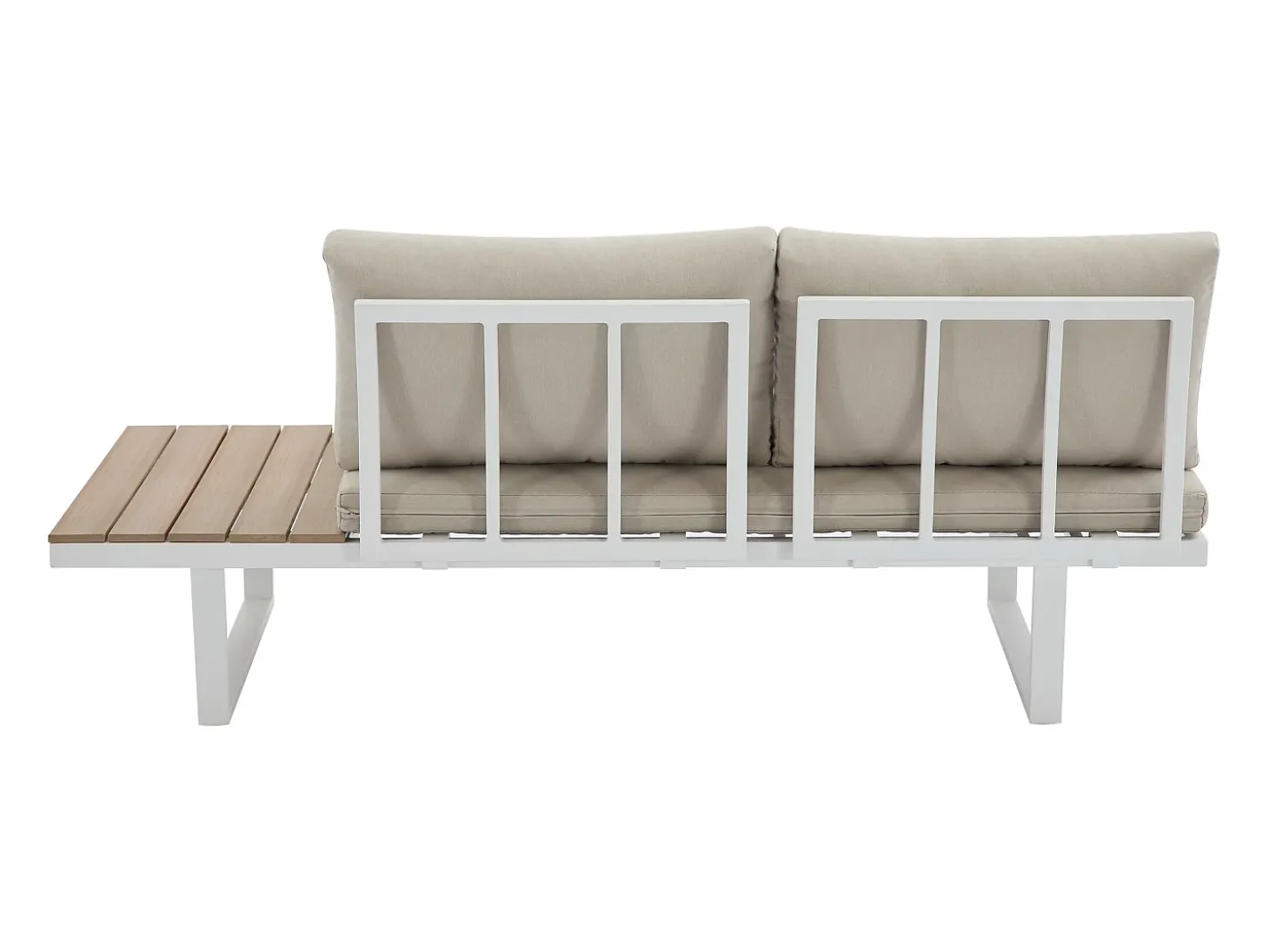 Conjunto de jardim modular em alumínio: 2 sofás e uma mesa de centro - Branco com almofadas bege - BAMBAÏA de MYLIA