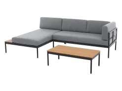 Conjunto de jardim modulável em alumínio: um sofá de canto e uma mesa de centro - Natural claro e almofadas antracite - GUIOMAR da MYLIA