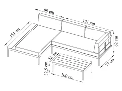 Conjunto de jardim modulável em alumínio: um sofá de canto e uma mesa de centro - Natural claro e almofadas antracite - GUIOMAR da MYLIA