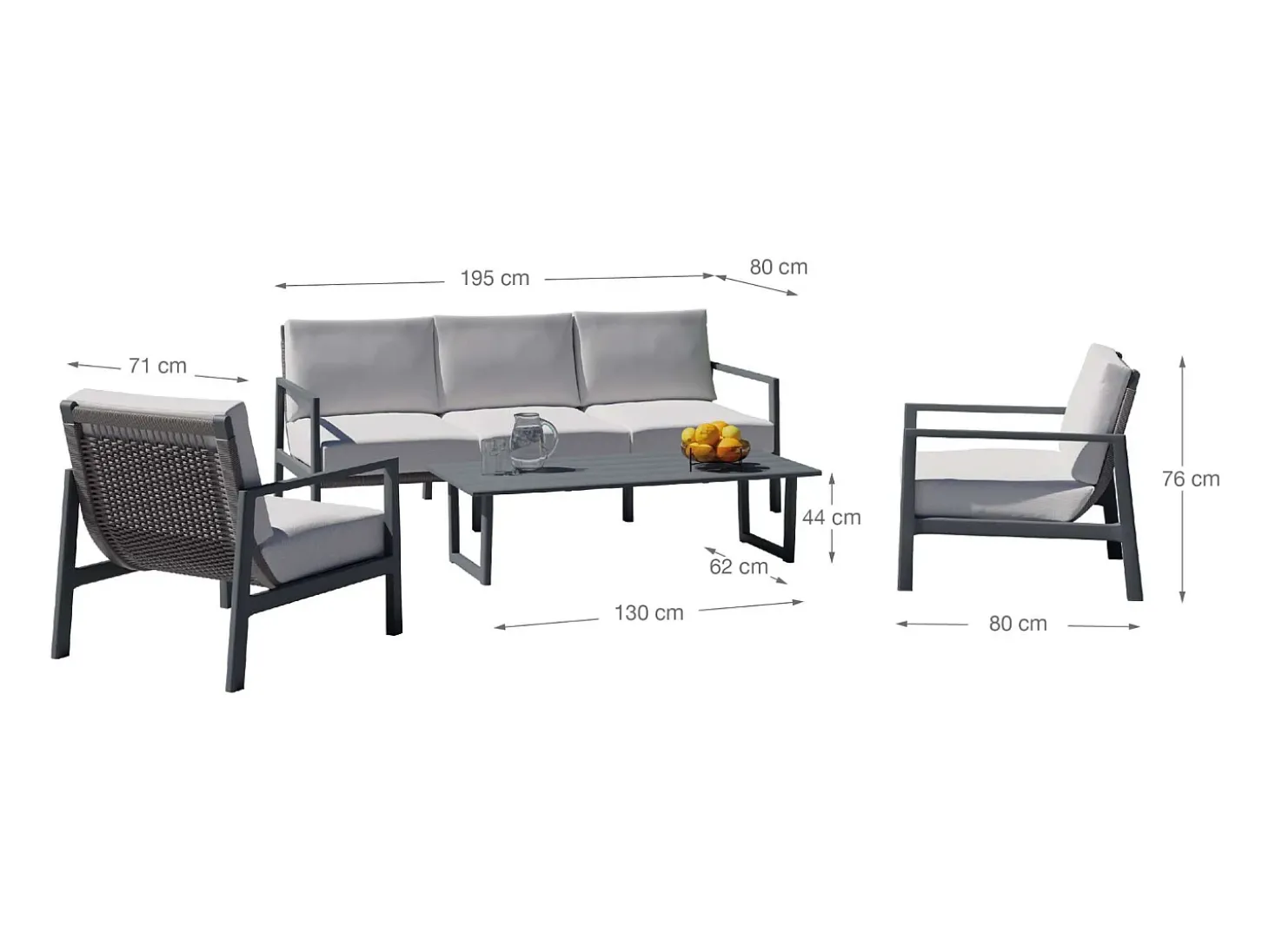 Conjunto de jardim ONIX 4 peças Antracite