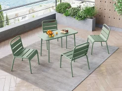 Conjunto de jardim para criança em metal verde-amêndoa 1 mesa e 4 cadeiras