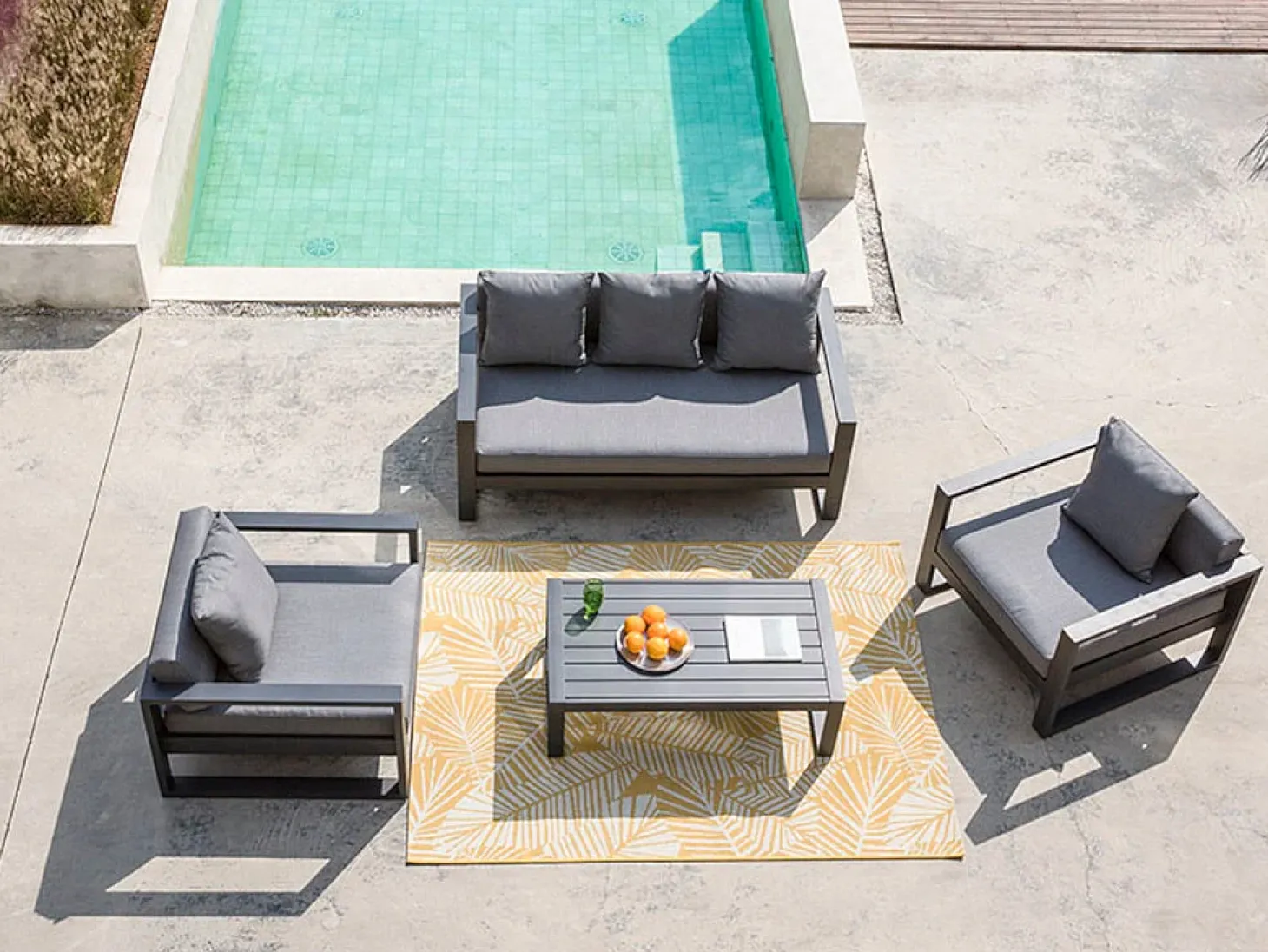 Conjunto de jardim: um sofá 3 lugares, 2 cadeirões, uma mesa de centro - Antracite - MOLOKAI