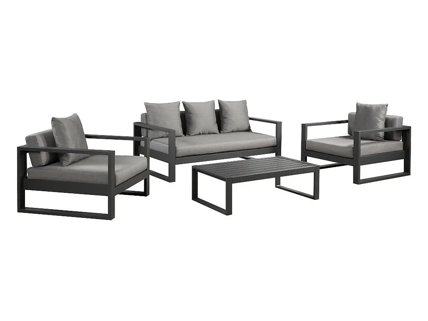 Conjunto de jardim: um sofá 3 lugares, 2 cadeirões, uma mesa de centro - Antracite - MOLOKAI