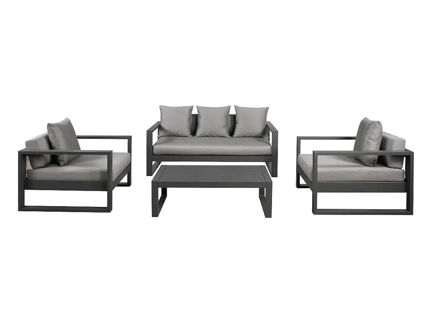 Conjunto de jardim: um sofá 3 lugares, 2 cadeirões, uma mesa de centro - Antracite - MOLOKAI
