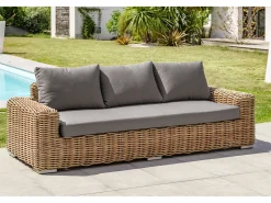 Conjunto de lounge de jardim de 6 lugares em resina de vime