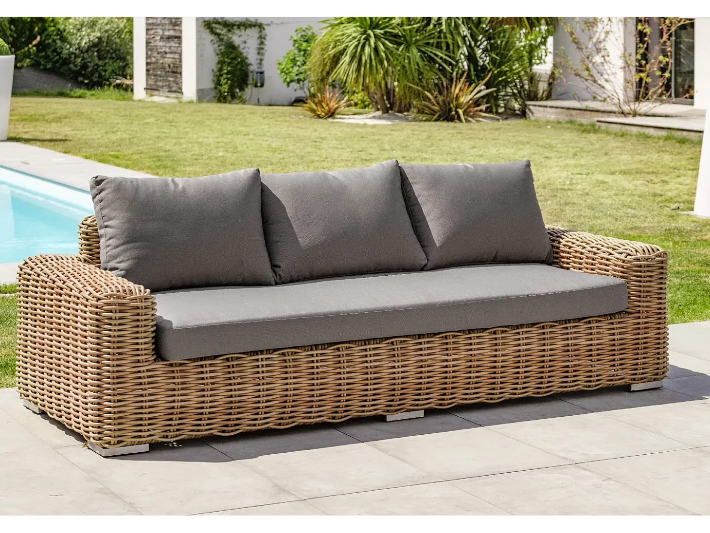 Conjunto de lounge de jardim de 6 lugares em resina de vime