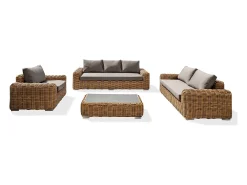 Conjunto de lounge de jardim de 6 lugares em resina de vime