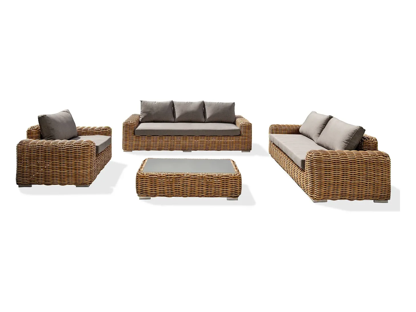 Conjunto de lounge de jardim de 6 lugares em resina de vime