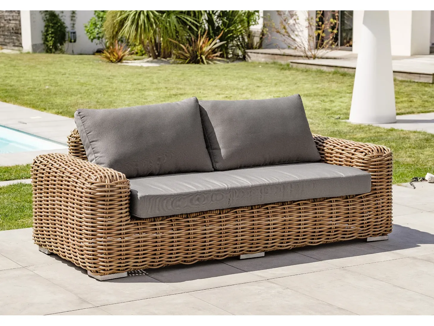 Conjunto de lounge de jardim de 6 lugares em resina de vime
