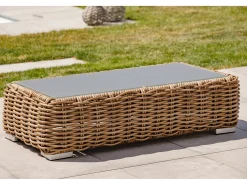 Conjunto de lounge de jardim de 6 lugares em resina de vime