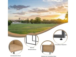 Conjunto de mesa de jardim e 6 cadeiras em polirattan - Aço galvanizado, rattan PE, vidro temperado - Castanho + preto
