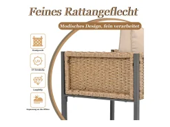 Conjunto de mesa de jardim e 6 cadeiras em polirattan - Aço galvanizado, rattan PE, vidro temperado - Castanho + preto