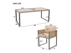 Conjunto de mesa de jardim e 6 cadeiras em polirattan - Aço galvanizado, rattan PE, vidro temperado - Castanho + preto