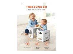 Conjunto de Mesa e Cadeira de Desmame Montessori SucceBuy, Mesa e Cadeira de Atividades para Crianças, Branco