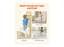 Conjunto de Mesa e Cadeira de Desmame Montessori SucceBuy, Mesa e Cadeira de Atividades para Crianças, Branco