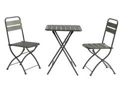 Conjunto de mesa e cadeiras de jardim dobrável em metal: 1 mesa L.60 cm + 2 cadeiras - Cinza antracite - MIRMANDE