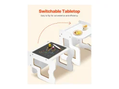 Conjunto de Mesa e Cadeiras de Desmame SucceBuy, Secretária Montessori para Crianças com Quadro, Branco