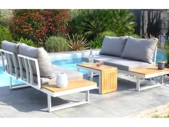 Conjunto de mobiliário de jardim de 4 lugares em madeira de acácia e alumínio