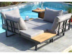 Conjunto de mobiliário de jardim de 4 lugares em madeira de acácia e alumínio