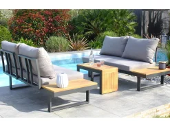 Conjunto de mobiliário de jardim de 4 lugares em madeira de acácia e alumínio