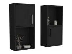 Conjunto de móveis auxiliares de casa de banho em melamina com 4 prateleiras e 2 portas, preto, 60.1 cm X 30 cm X 16 cm