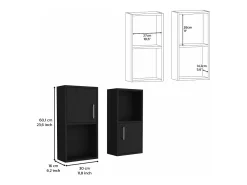 Conjunto de móveis auxiliares de casa de banho em melamina com 4 prateleiras e 2 portas, preto, 60.1 cm X 30 cm X 16 cm