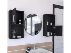 Conjunto de móveis auxiliares de casa de banho em melamina com 4 prateleiras e 2 portas, preto, 60.1 cm X 30 cm X 16 cm
