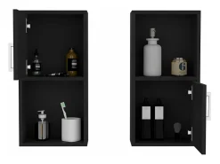 Conjunto de móveis auxiliares de casa de banho em melamina com 4 prateleiras e 2 portas, preto, 60.1 cm X 30 cm X 16 cm