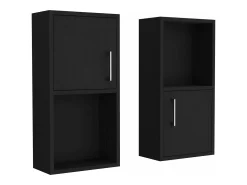 Conjunto de móveis auxiliares de casa de banho em melamina com 4 prateleiras e 2 portas, preto, 60.1 cm X 30 cm X 16 cm
