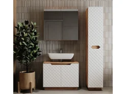 Conjunto de móveis de banheiro carvalho/branco com estrutura em azulejo 79.6x32x62.5 lotta