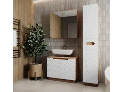 Conjunto de móveis de banheiro carvalho/branco com estrutura em azulejo 79.6x32x62.5 lotta