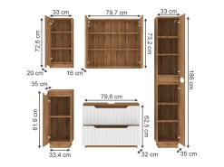 Conjunto de móveis de banheiro carvalho/branco às riscas 79.6x32x62.1 lotta