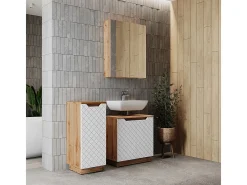 Conjunto de móveis de banheiro carvalho/branco com estrutura em azulejo 59.8x32x62.1 lotta