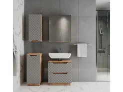 Conjunto de móveis de banheiro carvalho/cinzento com estrutura em azulejo 59.8x32x62.5 lotta