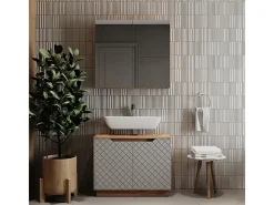 Conjunto de móveis de banheiro carvalho/cinzento com estrutura em azulejo 79.6x32x62.1 lotta