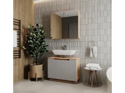 Conjunto de móveis de banheiro carvalho/cinzento com estrutura em azulejo 79.6x32x62.1 lotta