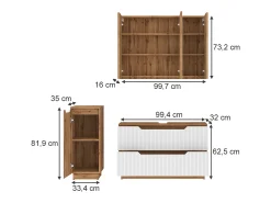 Conjunto de móveis de banheiro carvalho/branco às riscas 99.4x32x62.5 lotta