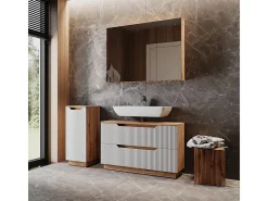 Conjunto de móveis de banheiro carvalho/branco às riscas 99.4x32x62.5 lotta