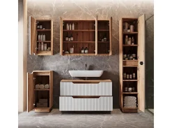 Conjunto de móveis de banheiro carvalho/branco às riscas 99.4x32x62.5 lotta