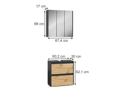 Conjunto de móveis de banheiro antracite/artesanal 60.1x30.1x62 majest