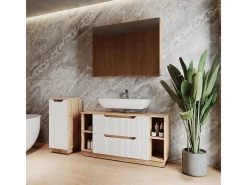 Conjunto de móveis de banheiro carvalho/branco às riscas 119.2x35x62.5 lotta