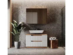 Conjunto de móveis de banheiro carvalho/branco às riscas 119.2x35x62.5 lotta
