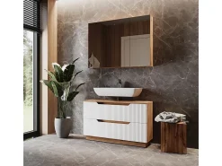 Conjunto de móveis de banheiro carvalho/branco às riscas 119.2x35x62.5 lotta