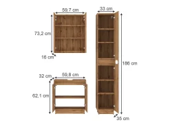 Conjunto de móveis de banheiro carvalho/branco às riscas 59.8x32x62.1 lotta