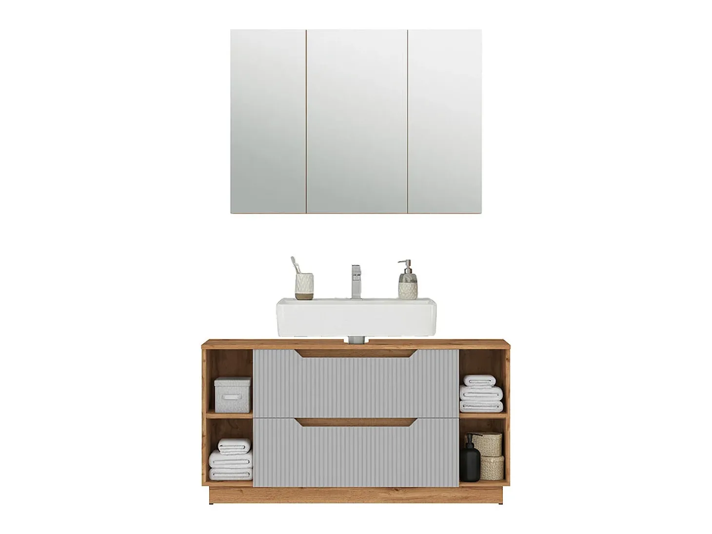 Conjunto de móveis de banheiro carvalho/cinzento às riscas 119.2x35x62.5 lotta