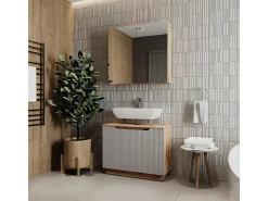 Conjunto de móveis de banheiro carvalho/cinzento às riscas 79.6x32x62.1 lotta