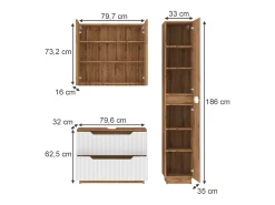 Conjunto de móveis de banheiro carvalho/branco às riscas 79.6x32x62.5 lotta