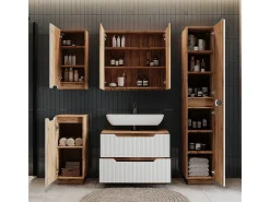 Conjunto de móveis de banheiro carvalho/branco às riscas 79.6x32x62.5 lotta